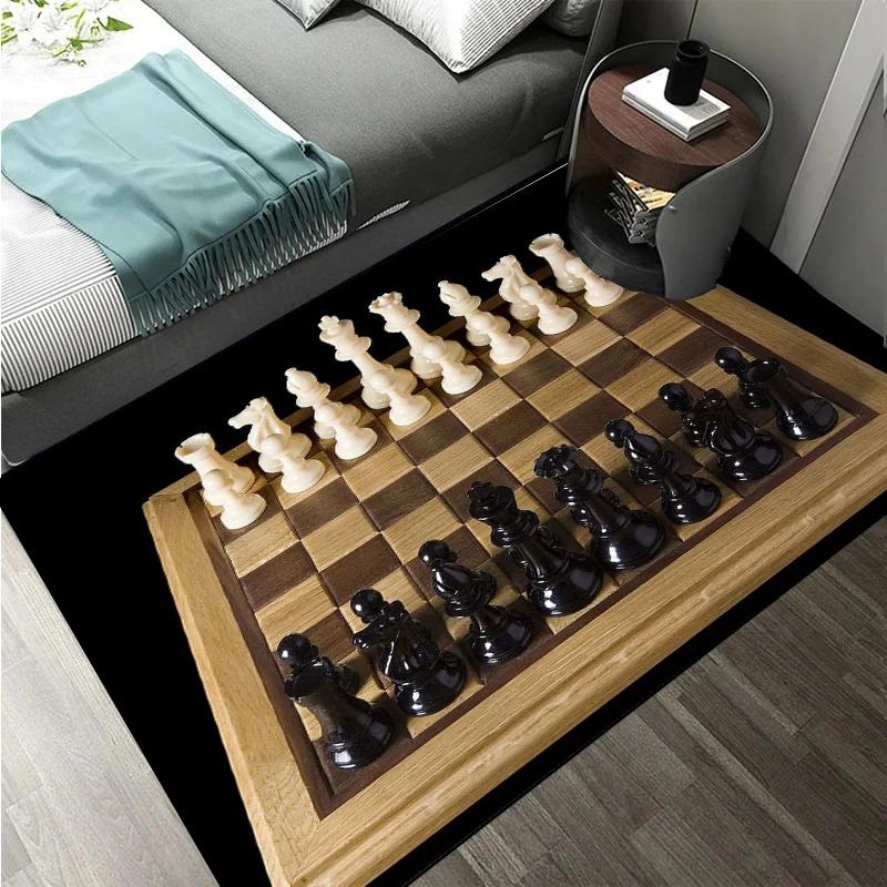 Chess Pattern Carpet Mat Rug King Queen Rook Bishop Knight Pawn Theme Game Living Room Area Rug Protection