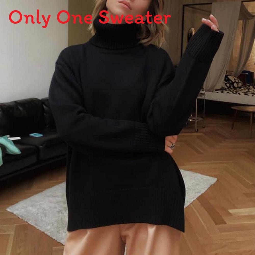 Autumn Winter Women Sweater With High Neck Knitted Fabric For Casual Lounge Wear
