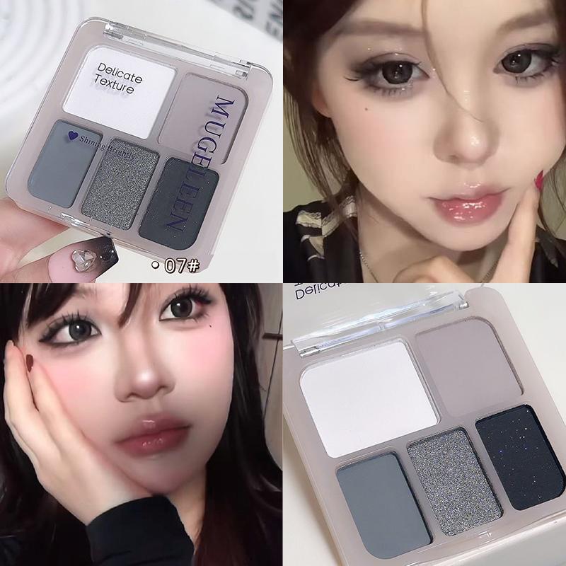 5-Farben Punk Smokey Lidschatten Palette Silbrig Schwarz Matt Schimmer Nude Rosa Lidschatten Langanhaltend Halloween Augen Make-up Kosmetik