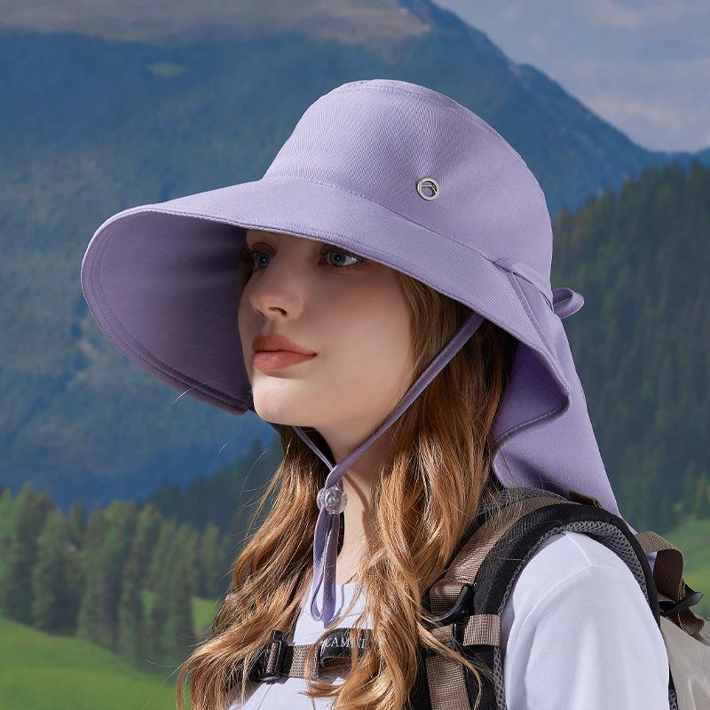 Spring and summer big eaves shawl neck protector bucket hat outdoor sun protection sun hat fashion with ponytail hole hat women
