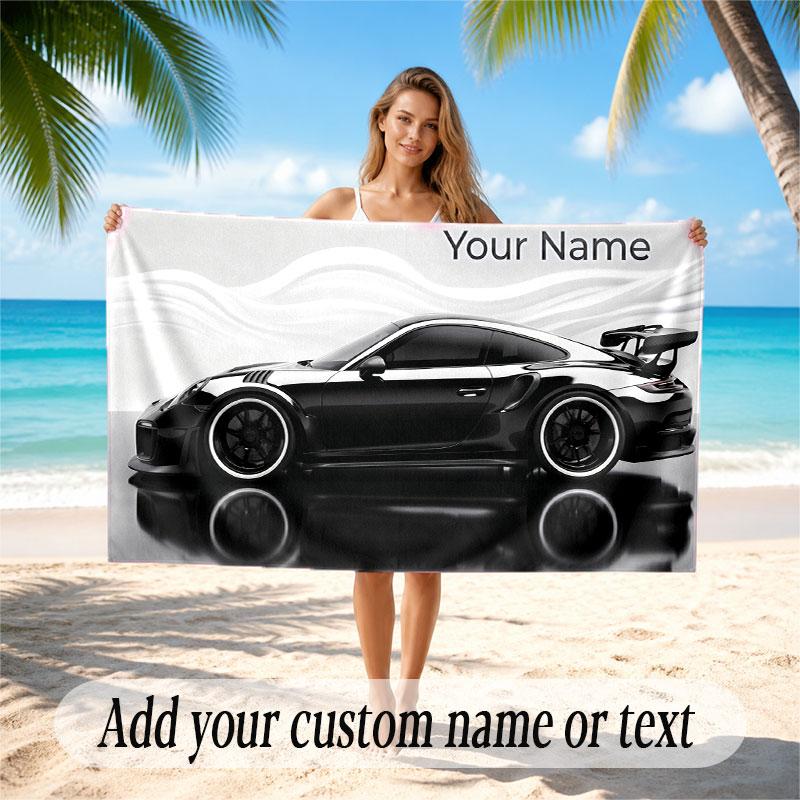 Auto-Rennsport-Thema Strandtuch Personalisiert mit individuellem Namen & Text Weich Schnelltrocknend Strandtuch zum Schwimmen Reisen 80cmx160cm(31x63inch) white