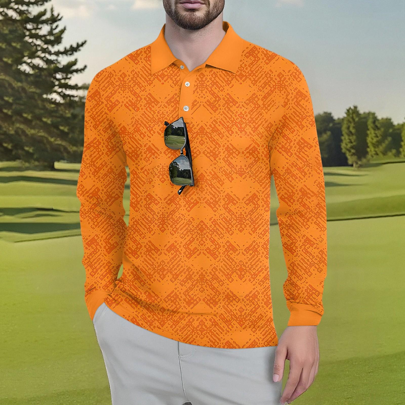 

Мужские классические рубашки для гольфа из дышащего шелка с длинным рукавом и воротником-стойкой, легкие летние повседневные быстросохнущие футболки S шафрановый