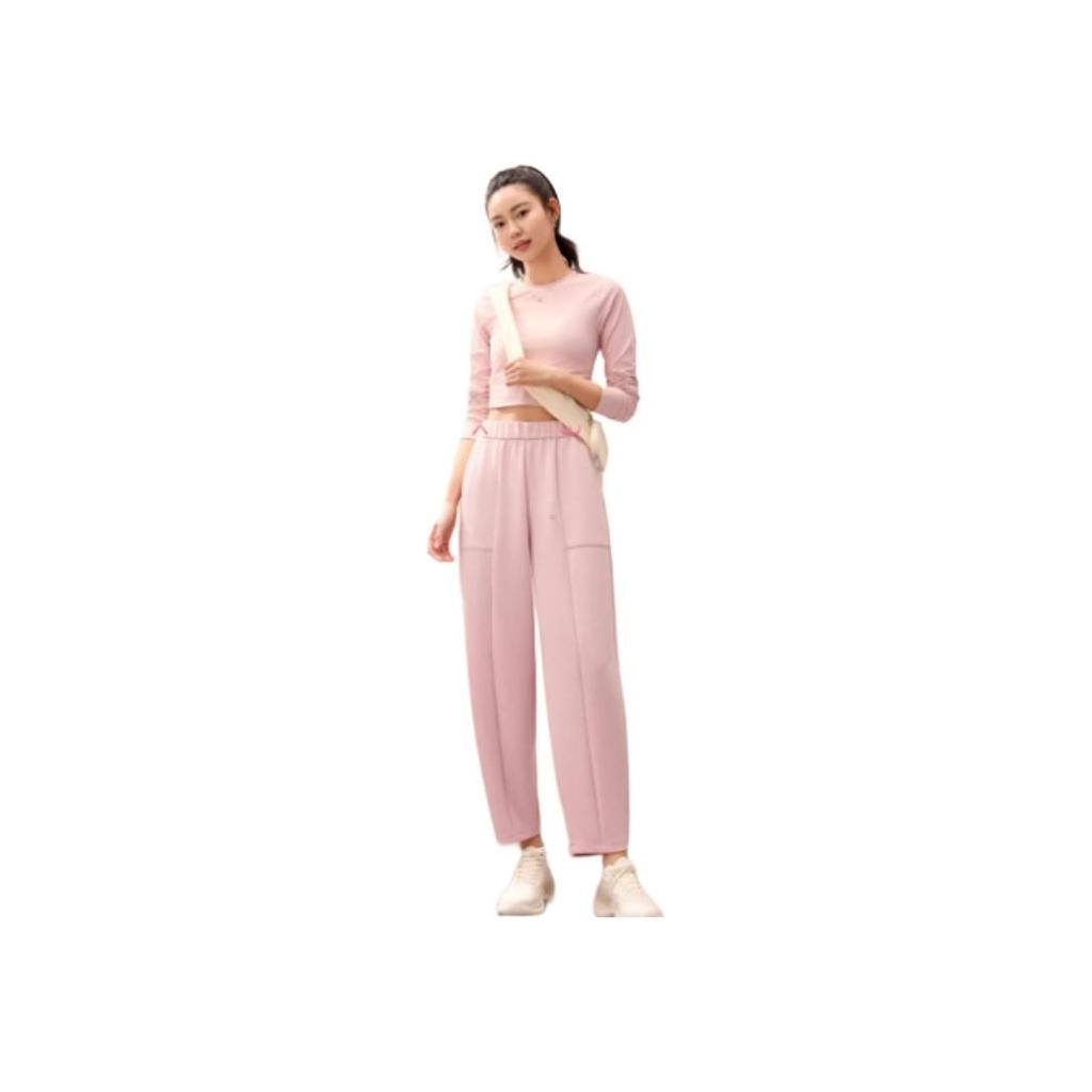 Anta Comfortable Casual Simple Loose Straight High-Waisted Knitted Sports Pants Women Bottoms Soft-Pink 962517303-1