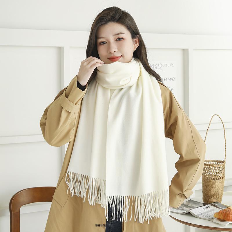 Women's Thick Wool Cashmere Scarf, Autumn/Winter Versatile Unisex Solid Color Shawl, Faux Cashmere, New Thickened Design