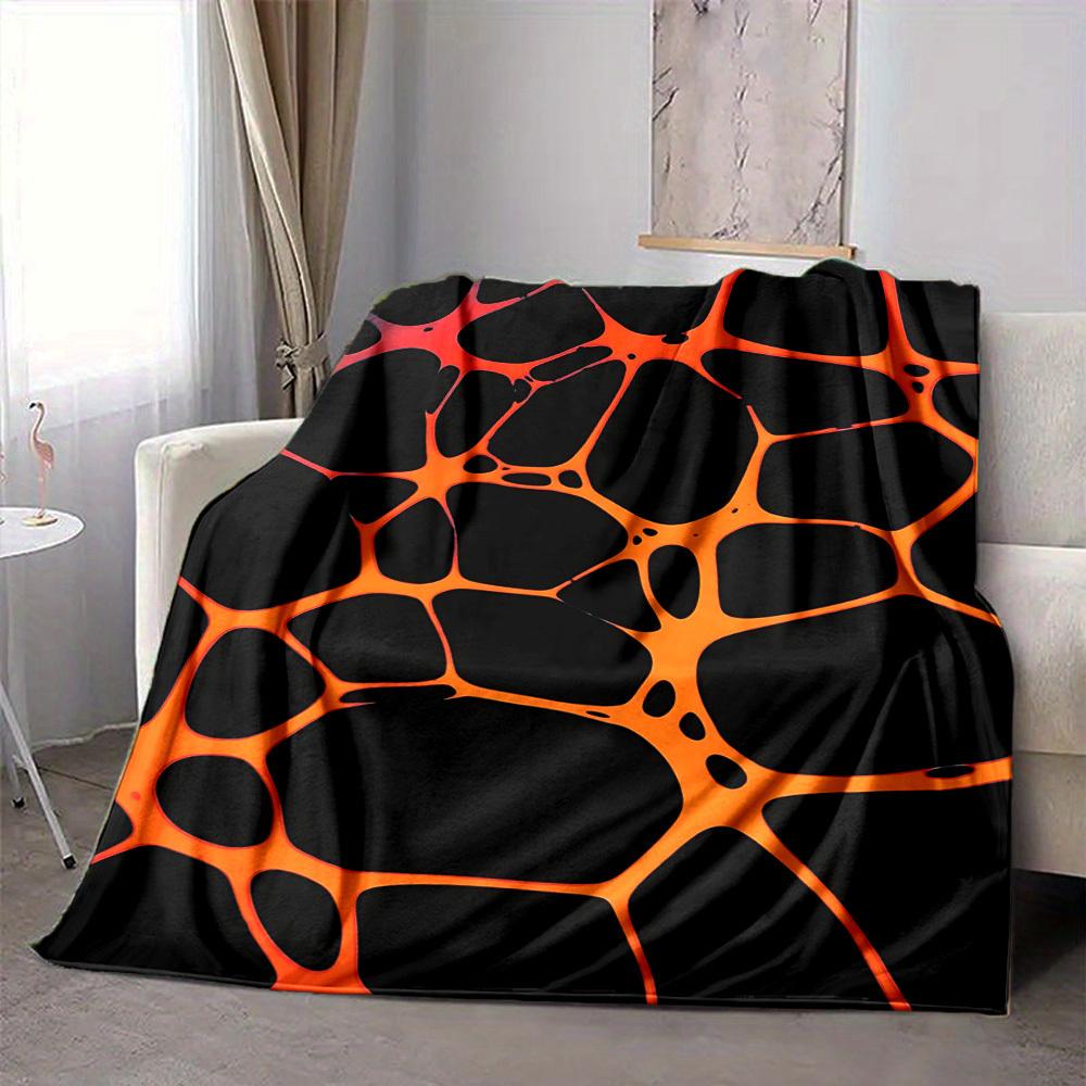 1pc Orange Black Design Blanket Warm, Cozy, And Soft, Suitable for Sofas, Beds, Cars, And Office Use.Perfect for Camping And Travel, Making It a Great