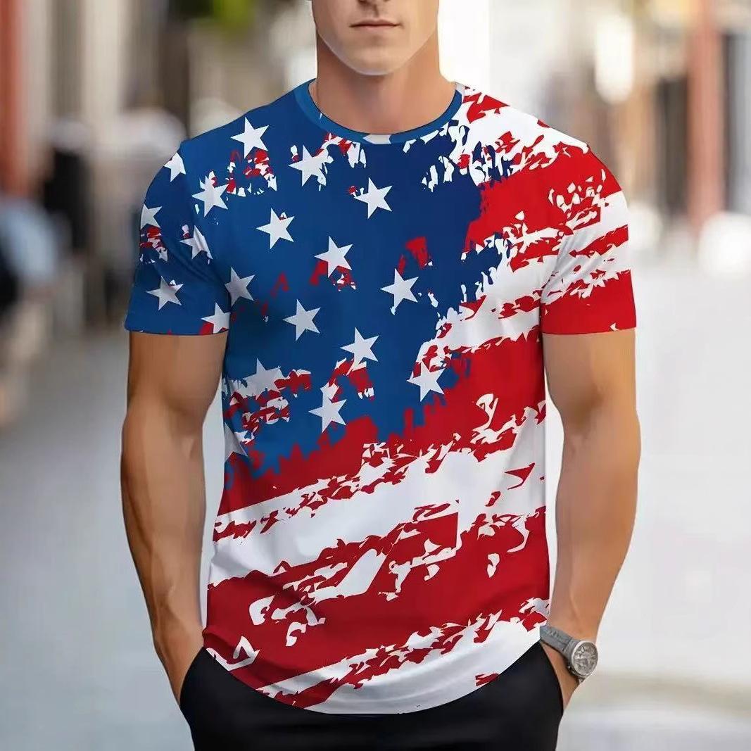 

Summer Round Neck 3D National Flag Print Top Fashionable Casual Short Sleeved Men s T-shirts XS