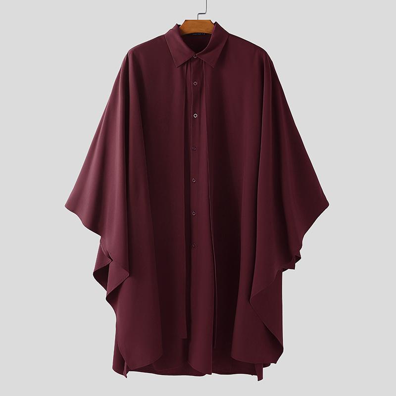 INCERUN Men Spring Long Sleeve Buttons Up Layers Irregular Shirts Cloak Tops