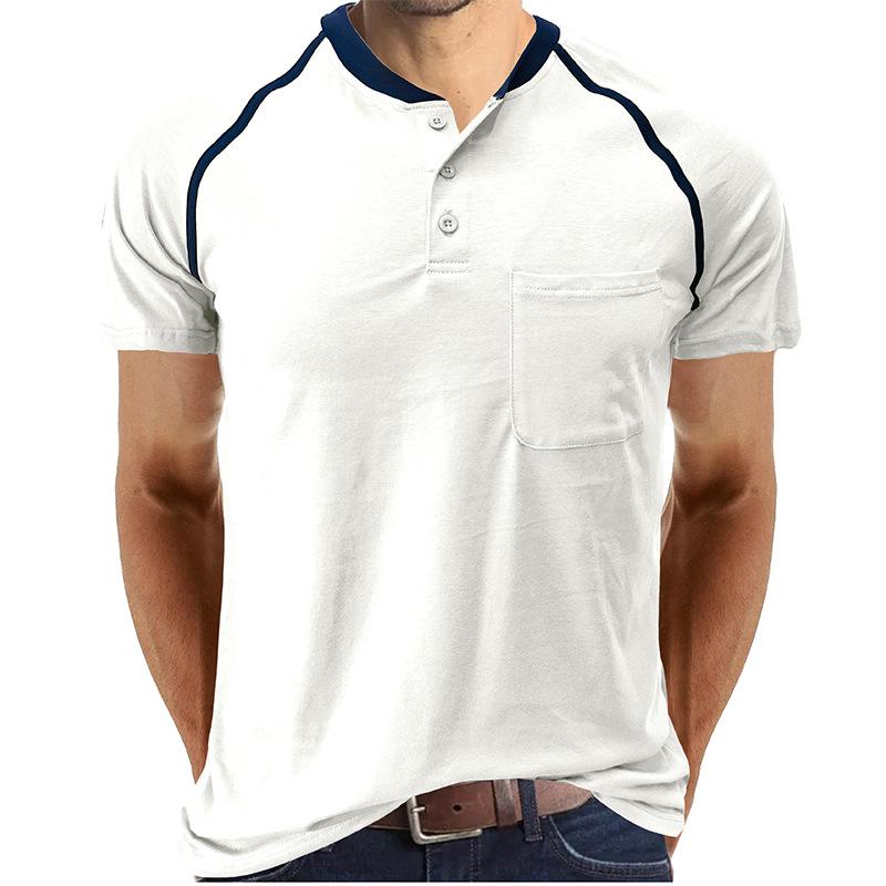 Summer men's Henley shirt colour blocking body shirt men fashion men's short-sleeved men's t-shirt tops