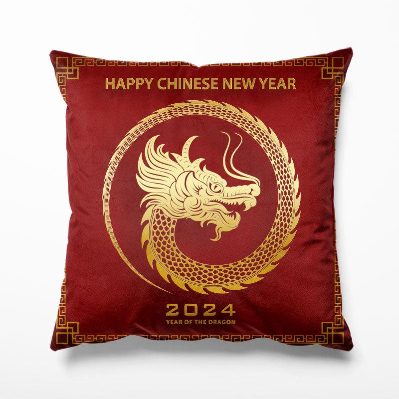 2024 Year of The Dragon National Trend Pillowcase New Year Spring Festival Red Festive Chinese Dragon Pattern Cushion Cover