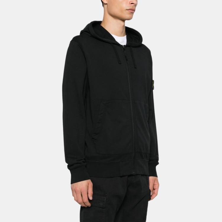 STONE ISLAND Solid Color Logo Hooded Zip Long Sleeve Sweatshirt Men Sweatshirt Black K1S156100042-S0051-V0029