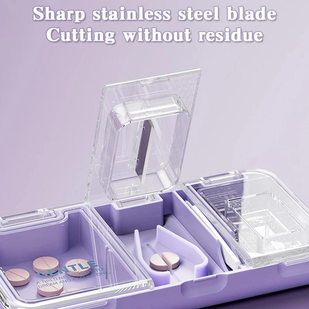 3 in 1 Pill Cutter Splitter Tiny or Small Large Pills Crusher Grinder with Powder Brush Grind Tablets Pill Carrier for Storage