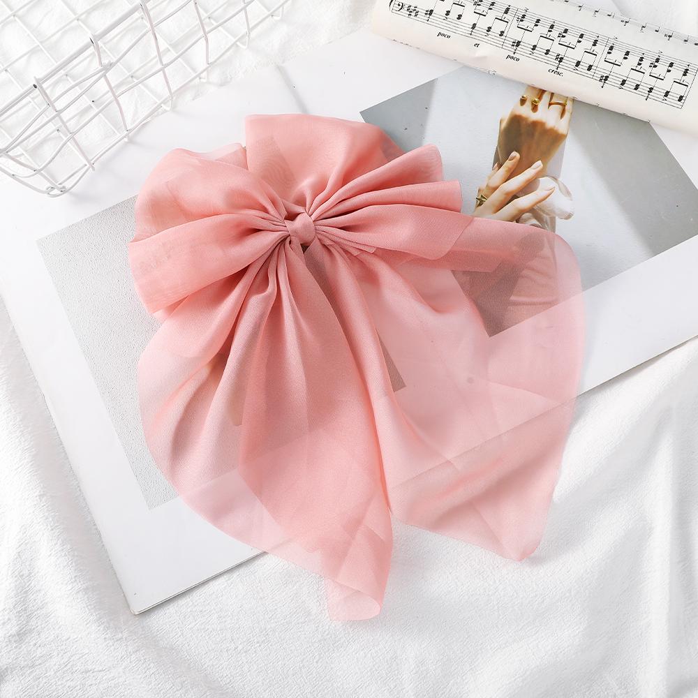 Mesh Streamer Bow Spring Clip Pink Large Bow Hairpin Girls Summer Ponytail Hair Clip Styling Hair Accessories Fashion Barrettes
