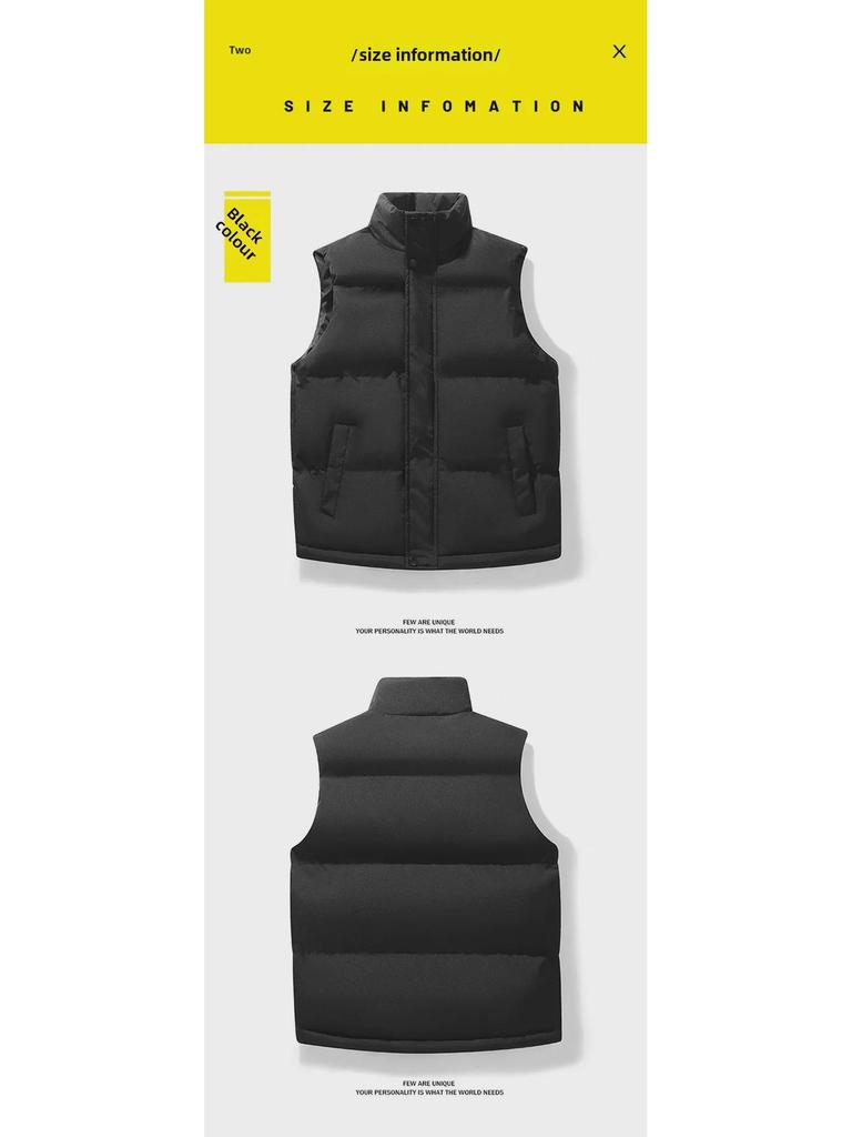 2024 Men's Trendy Solid Color Stand-up Collar Waistcoat: Warm and Casual Autumn/Winter Vest