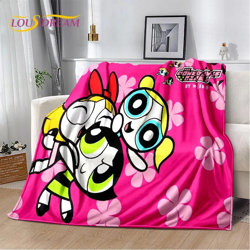 Kreskówkowy Słodki P-Powerpuff Girl Miękki Koc Flanelowy na Łóżka Sypialnia Sofa Piknik, Koc Narzuta do Przykrycia na Zewnątrz Rekreacja Drzemka Prezent