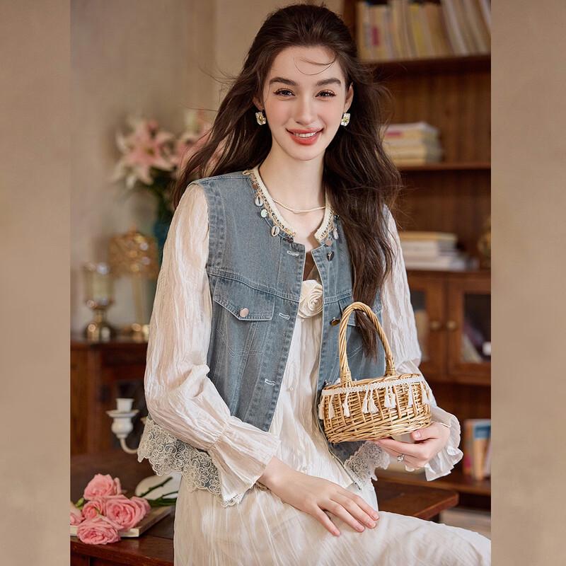 Bailuyu Women's Denim Lace Trim Vest