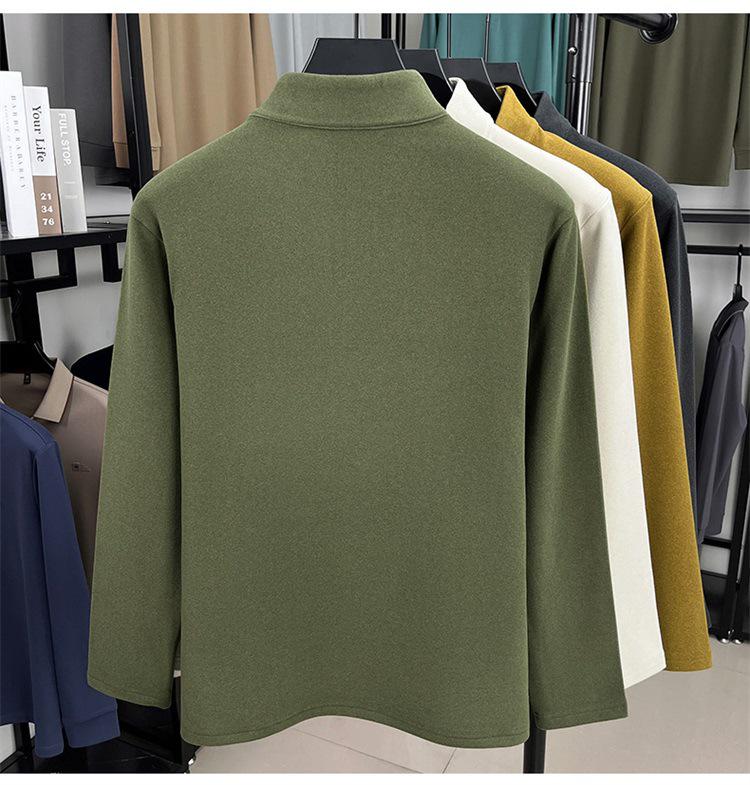Men's Solid Color Fleece Hoodie: Autumn/Winter Long Sleeve Half-High Collar Casual Base Layer