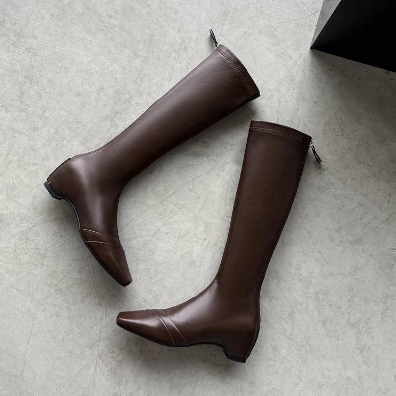 Autumn and winter leather Martin boots solid color versatile low heel square heel large size women's boots cowhide square head new high boots women