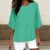 Women's Fashion Solid Color Casual T-Shirt Seven Sleeve Round Neck Cotton Top