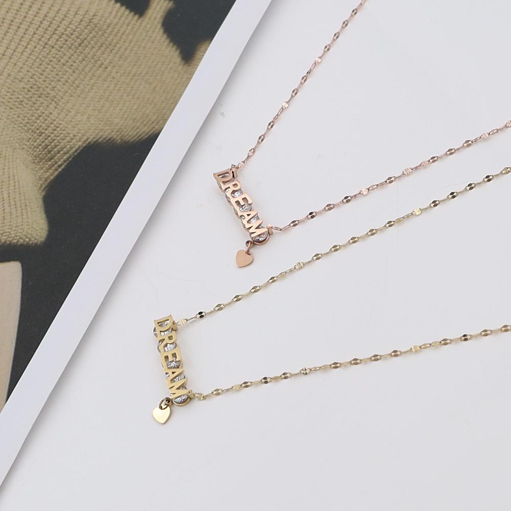 Stylish And Simple Dream Letter Zircon Necklace Jewelry Women'S Niche Titanium Steel Love Collarbone Chain Does Not Fade