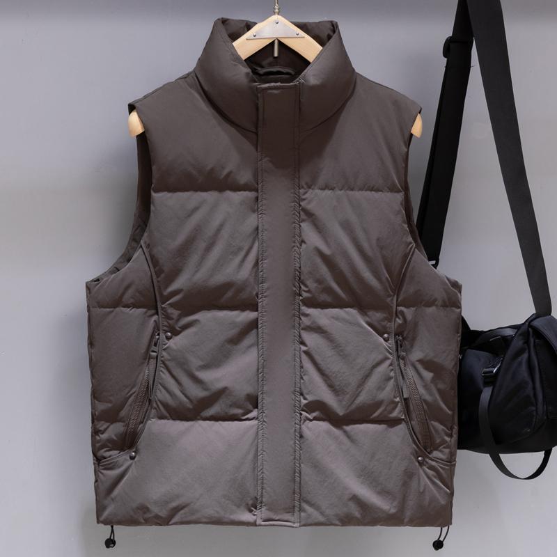 Men 50% White Duck Down Vest, Quilted Sleeveless Waistcoat, Adjustable Hem Windproof Stand Collar Winter Gilet Jacket