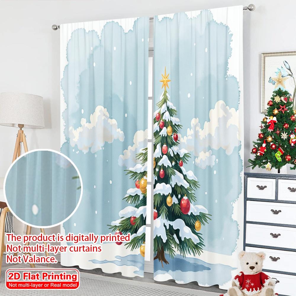 2pcs 2D Flat Printing Merry Christmas Drapes Christmas Tree Baubles Festive Polyester Without Electricity Festive Holiday