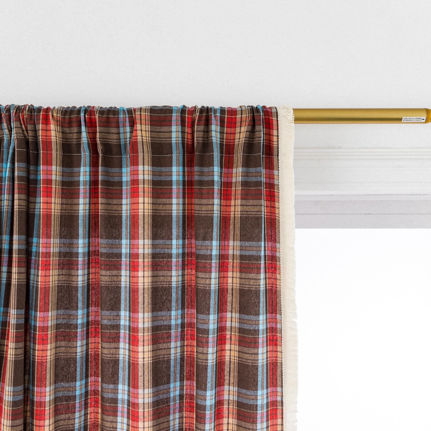 

Готовые шторы Рождественская зеленая клетка Ретро Маленькое окно Кухонная занавеска Полузатемняющие Легкие шторы Height 90 * Width 60cm