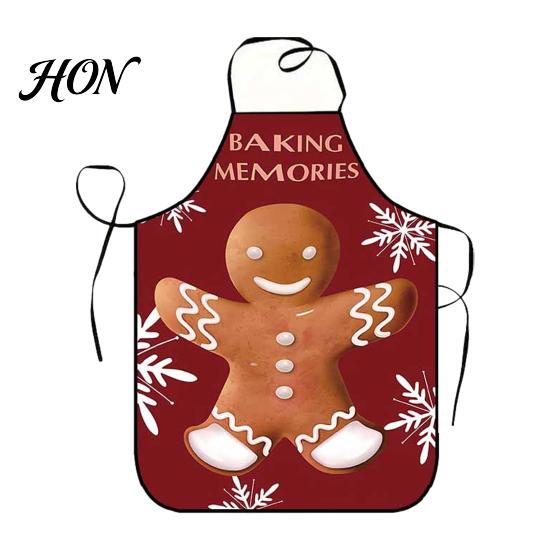 Oil Proof Cooking Cover Christmas Apron with Santa Gingerbread Prints, Waterproof Resistant Holiday Apron, Adjustable Tie for Kitchen Baking