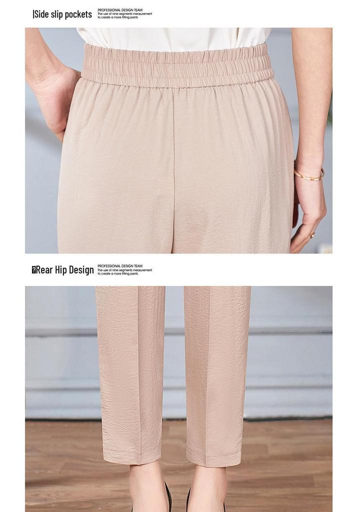 Mom's Summer Thin High-Waisted Elastic Pants - Casual Straight-Leg for Middle-Aged and Elderly Women