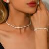 3pcs Set Fashion Simple Shiny Square Rhinestones Chain Necklace Earrings Bracelet Set for Women Luxury Temperament Jewelry Sets