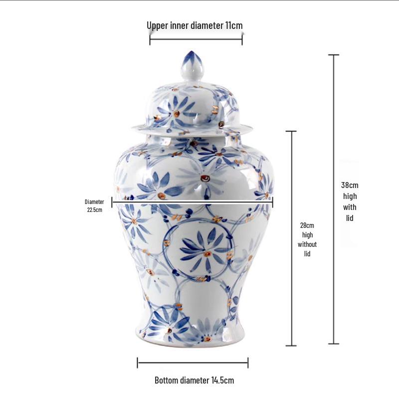 Neo-Classical Blue and White Porcelain Vase: Hand-Painted Ceramic Storage Jar for Decor