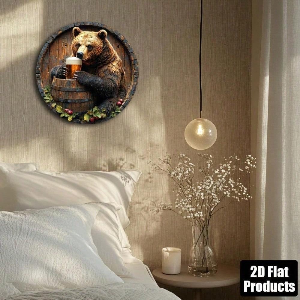 Vintage Bear Beer Round Metal Wall Sign 8x8 Inch Aluminum Plaque Bar Kitchen Home Decor