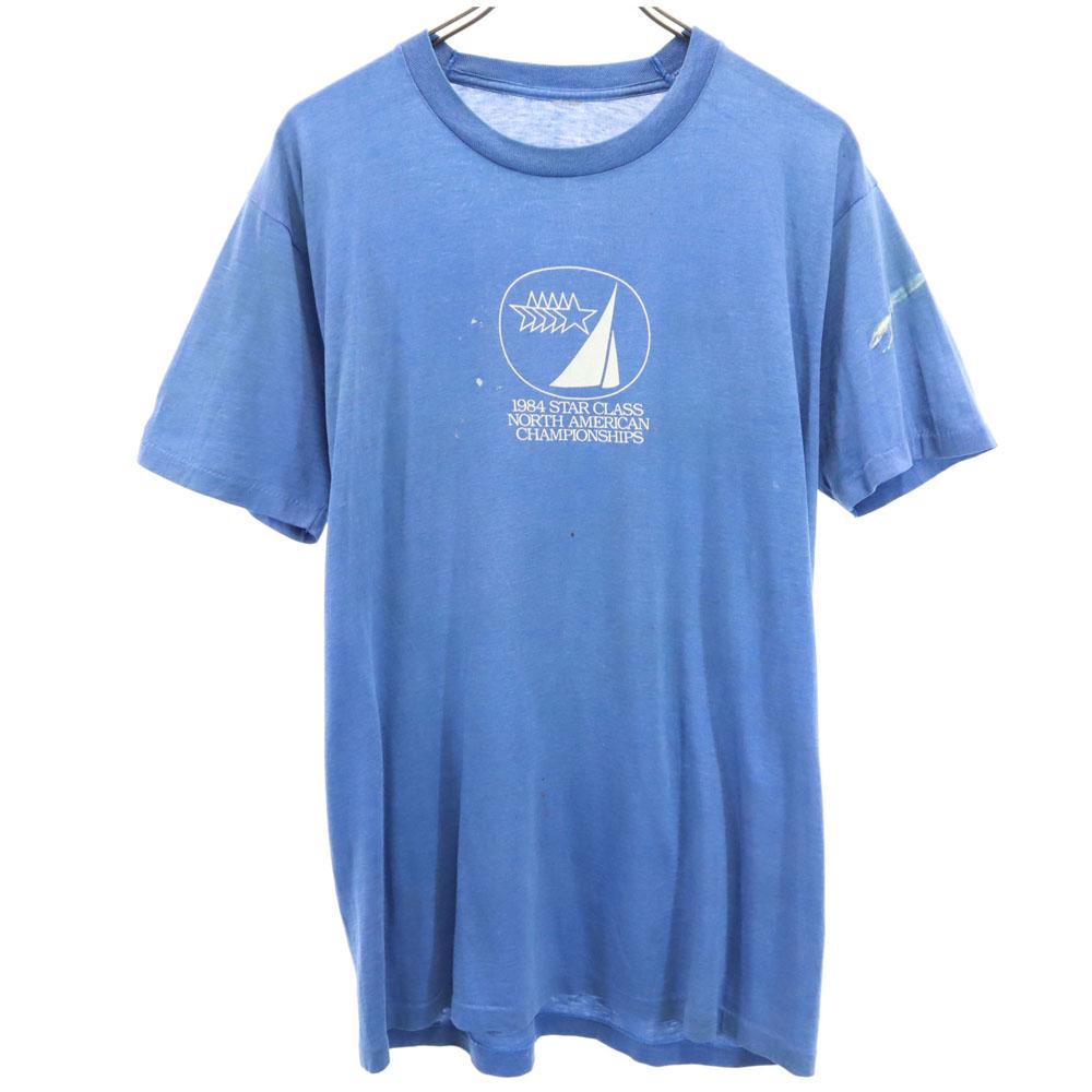 

Футболка с коротким рукавом 70-х годов, синяя, одинарный шов, старая винтажная, мужская, б/у