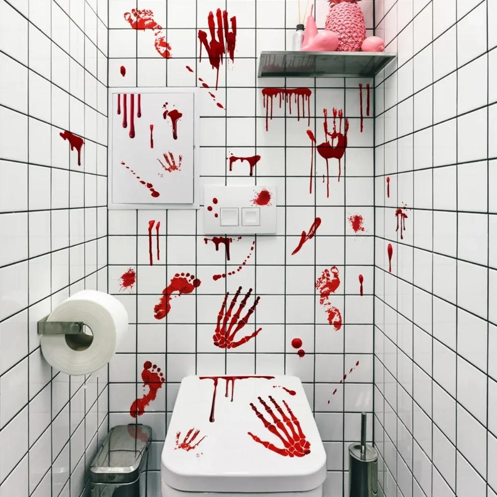 Halloween Window Stickers Terror Bloody Handprint Footprint Indoor Outdoor Spooky Halloween Party Wall Decal Floor Stickers