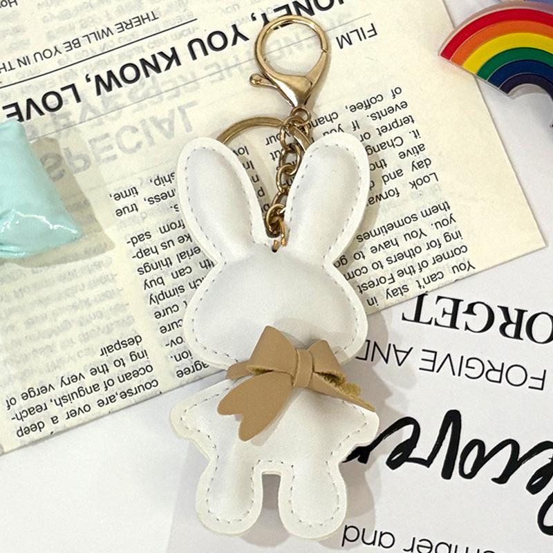1Pc Cute Pu Leather Solid Color Bunny Keychain Creative Bow Bunny Keyring Car Key Holder Pendant Bag Charm Gifts
