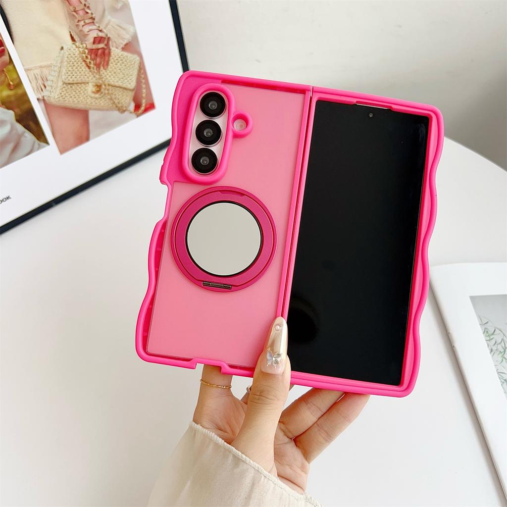 For Samsung Galaxy Z Fold7 5G Magnetic Case Mirror Rotating Kickstand Wave Edge TPU+PC Phone Cover