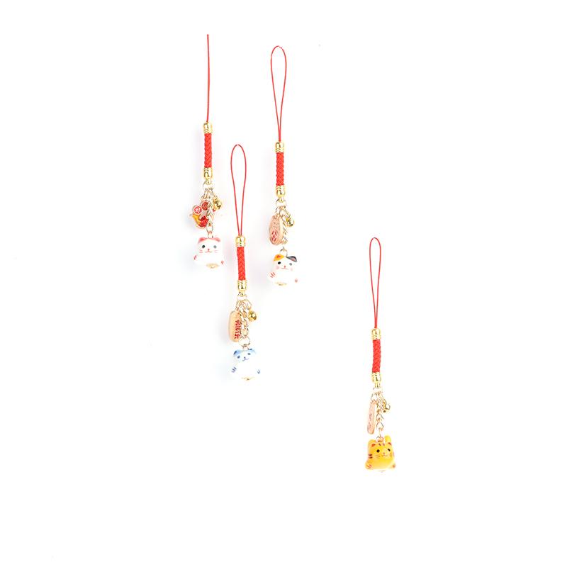 Lucky Cat Pendant Phone Lanyard Creative Lucky Nafu Wealth Ceramic Beaded Phone Chain Mobile Phone Strap Keycord