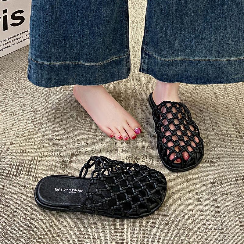 A New Style of Flat-bottomed Woven Toe Half-slipper Women's Shoes with A Lazy Person's Hollowed-out Style