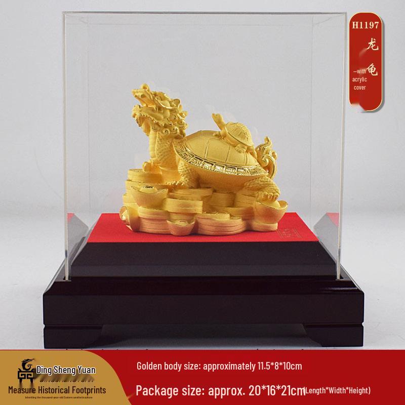 Golden Coin Turtle Wealth Ornament - Housewarming, Wedding Gift, Desktop or Living Room Decoration, Longevity Mascot.