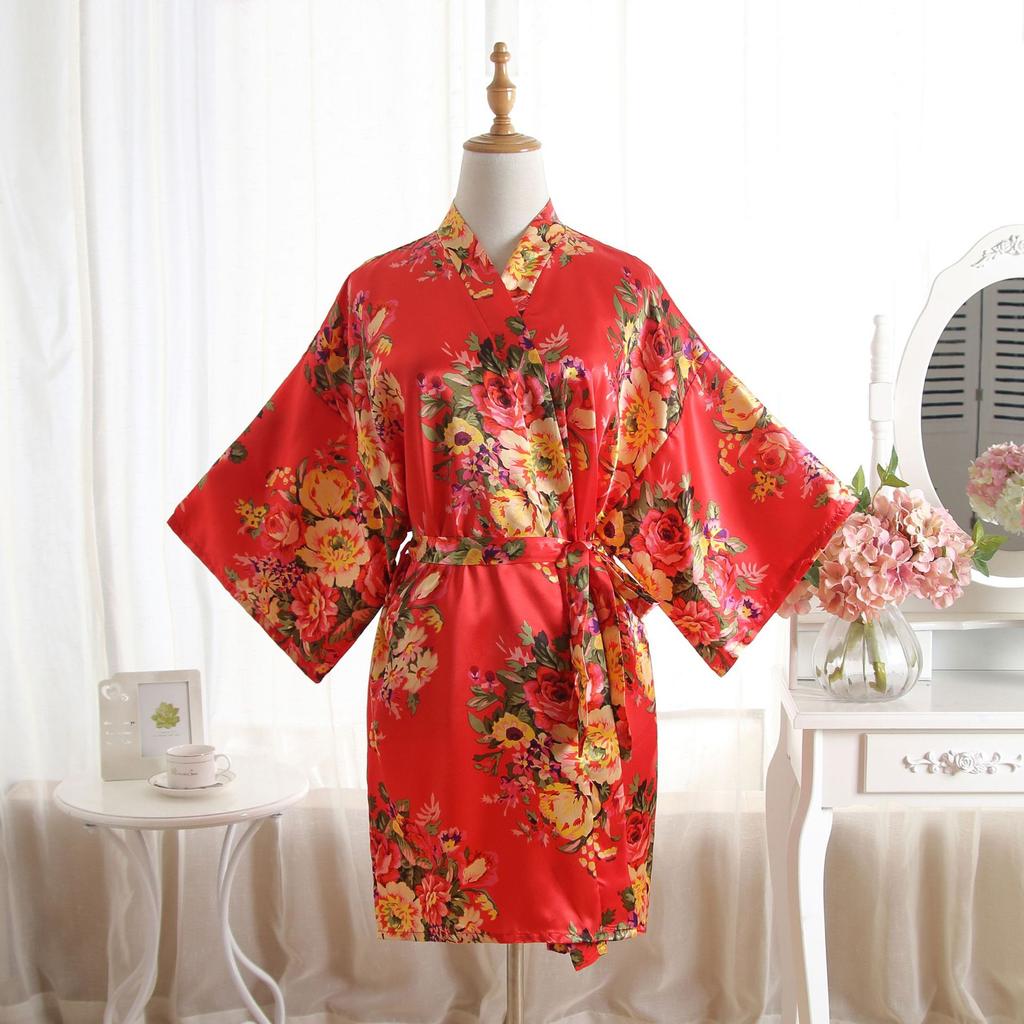 Comfortable Homewear Adult Sateen Peony Flower Open Robe Mother's Nightgown Nightgown Bathrobe Peacock Kimono Fashionable Elegant Elegant