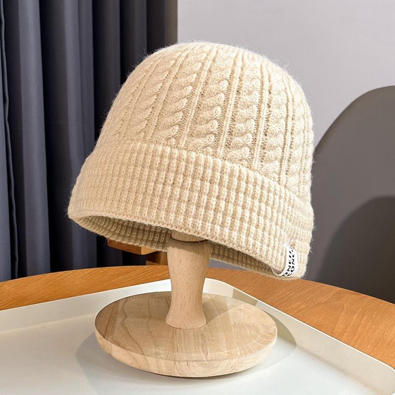 Bucket hat winter women's warm new bucket hat versatile washbasin hat wool knitted hat