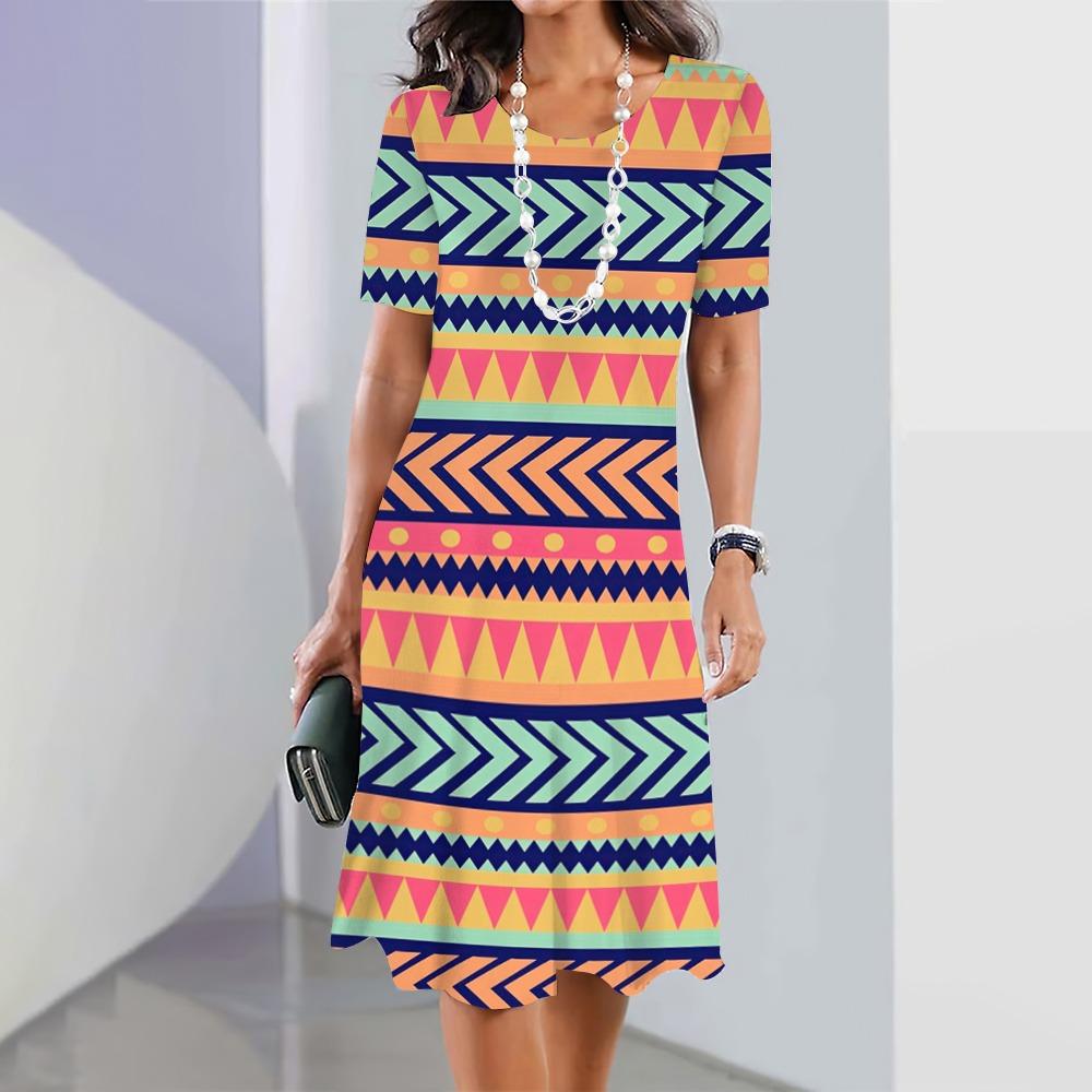 New Women's Dress Printed Summer Elegant Dress Femle Short Sleeved Dress Fashionable Oversized Clothing