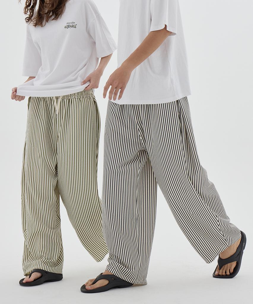 URBANAGE [2Pack] Balloon Fit Curved Stripe Pintuck Elastic Pants_3Color (Type A)