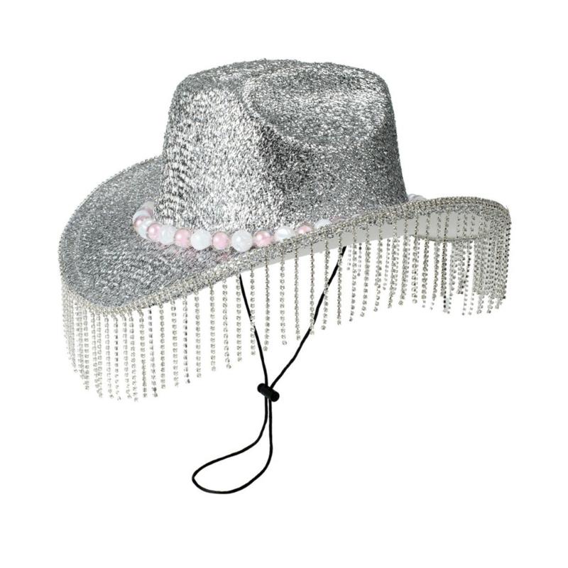Heavy Diamond Cowboy Hats Tassels Glittered Hat for Disco House Cocktails Parties Vacation Sparkly Tassels for Comedian