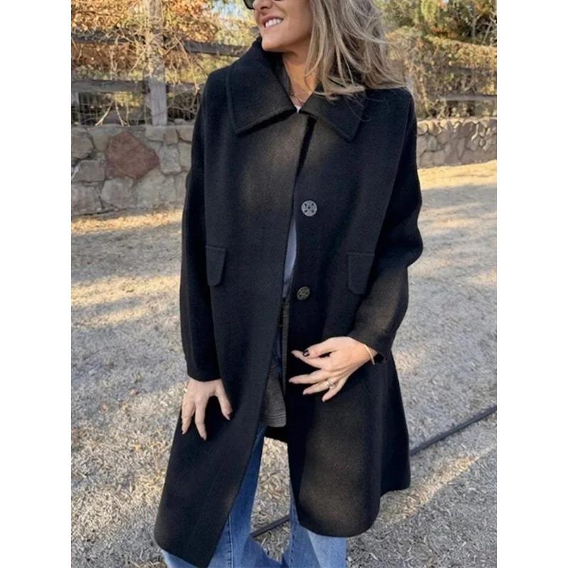 Autumn and Winter New Solid Color Casual Single-breasted Woolen Jacket Coat Women