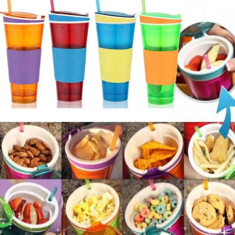 Reise Snack Wasserflasche Getränk In Einem Behälter Deckel Strohhalm Kinder Snackflasche Getrennt Ine Mit Einem Strohhalm