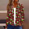 Women's Fashion Christmas Print Casual Zip-Up Long-Sleeved Hooded Jacket
