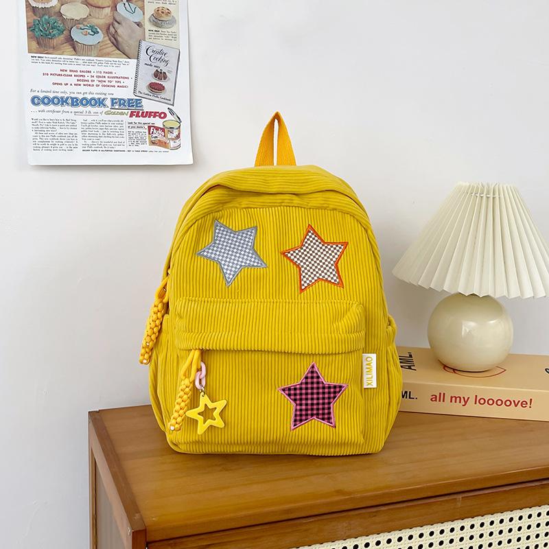 Schoolbag small schoolbag for women, Korean style INS corduroy star pattern, high school student small backpack, large capacity student backpack