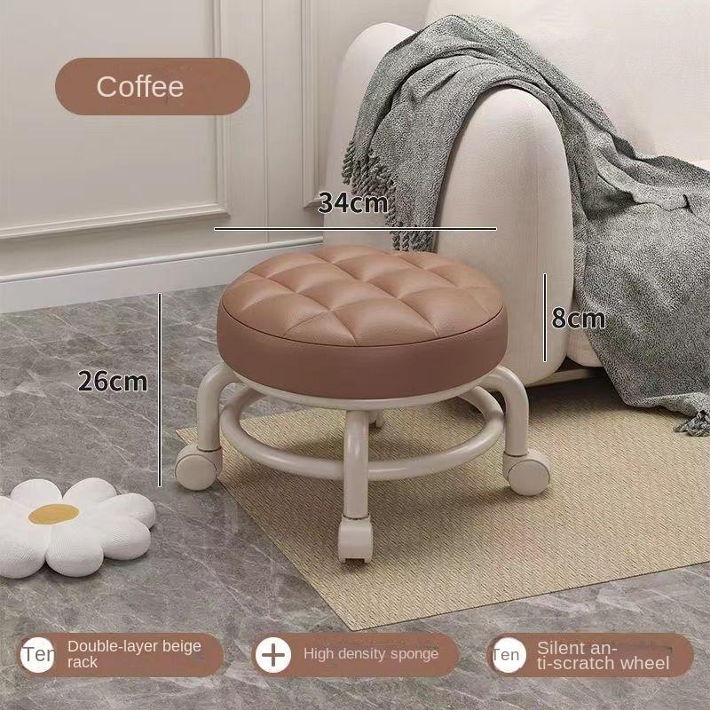 360 Rotating Low Stool with Wheels PU Leather Low Stool Home Pulley Low Stool Sofa Stool Small Chair for Nail Salon Pedicure SPA