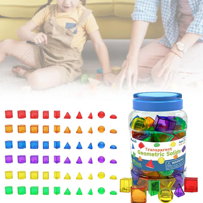60 Piece Geometric Transparent Building Blocks Montessori Educational Toy Set For Early Learning With Bright Colors For Visual Development And