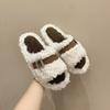 One-word Cotton Slippers Women's Thick-soled Casual Fluffy Slippers Outer Wear 2025 Autumn and Winter Senior Korean Version